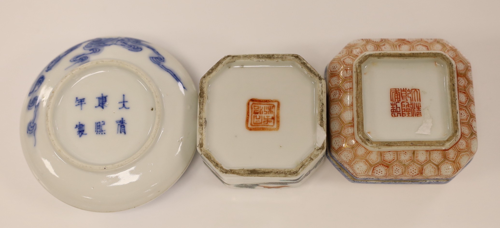 A group of four 19th century Chinese porcelain ink boxes, tallest 7.5cms high